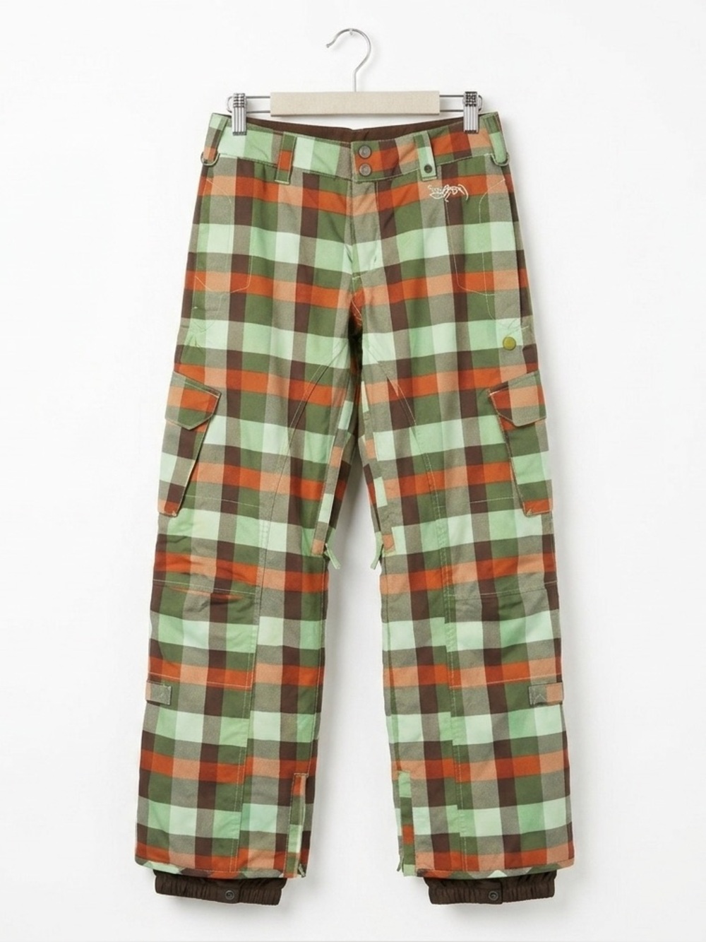Burton Stow Plaid Cargo Snowboard Pants Womens Size S Small Ski Insulated Green